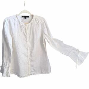 Ellen Tracy 100% linen button down blouse top flare cuffs size 12 lagenlook